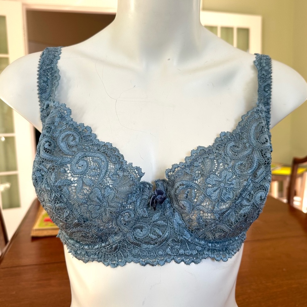 Lace Underwire Bra, Smoky Blue, 38C, Like New